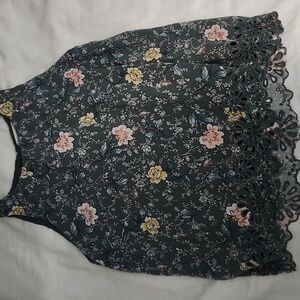 Floral Lace Trim Camisole - Black and Yellow